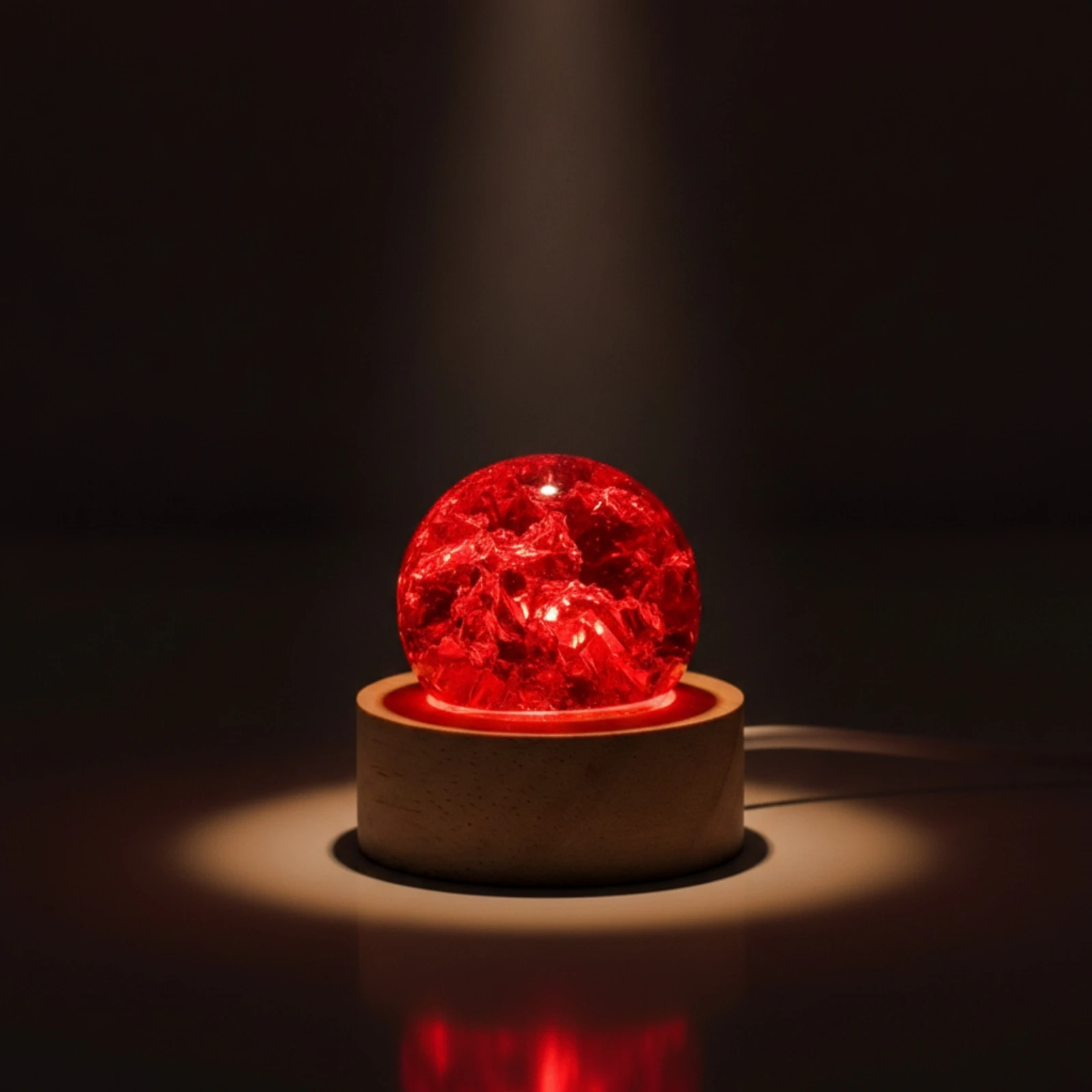 Crystal Sphere Light with Wooden Base Slim Tabletop Ambient Lamp Decoration Cracked for Bedside Table, Desktop