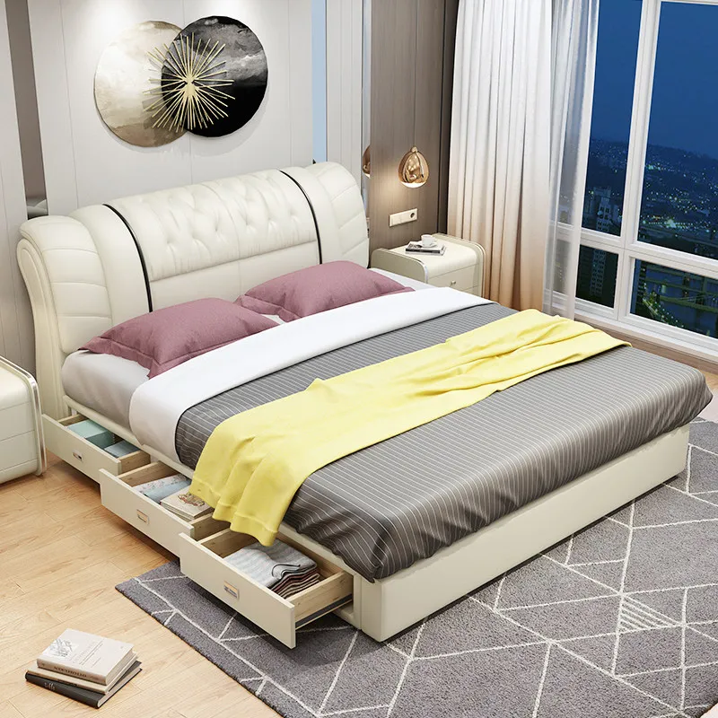 Beige Girls Comforter Double Bed Luxury Organizer King Size Bases Double Bed Bedroom Headboards Camas De Dormitorio Furniture