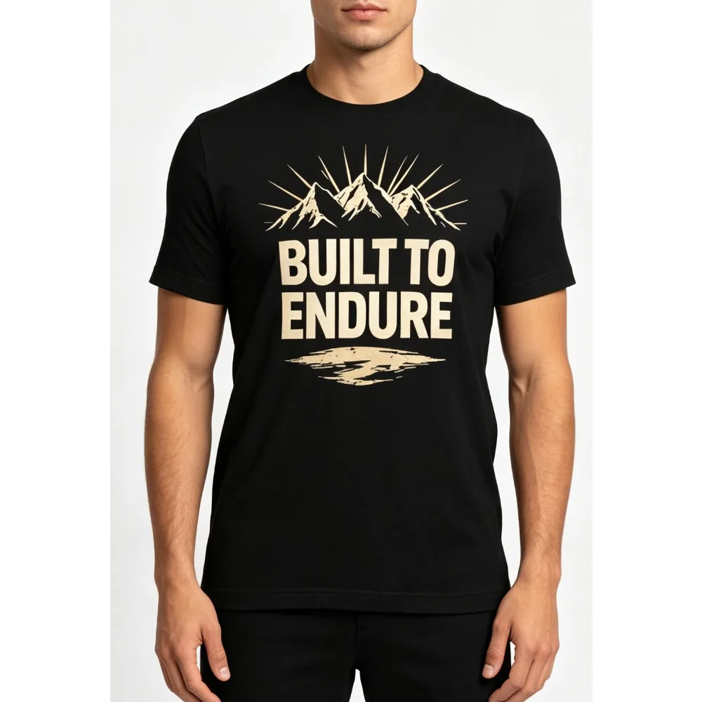 Men Summer Short Sleeve Fashion T Shirt Built To Endure Mountain Print Crew Neck Male Soft Cotton Outdoor Vintage Graphic Tee