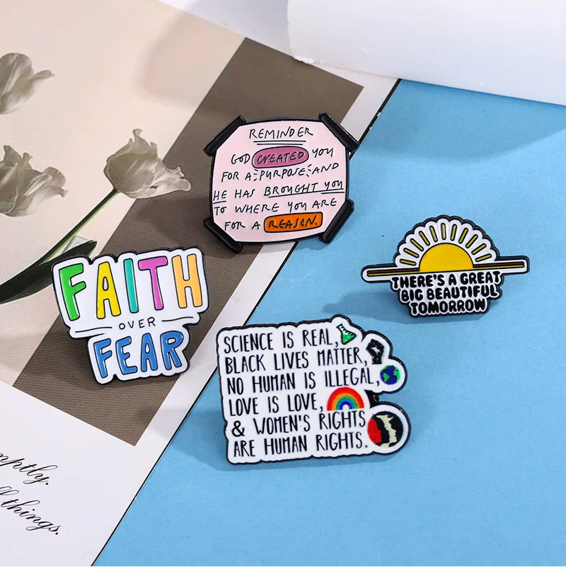 New Unisex Alloy Brooch Creative Inspirational English Words Enamel Badge DIY Clothing Bags Shoes Scarf Tshirt Jeans Decor