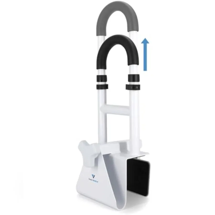 

Height Adjustable Medical Bathtub Handle Grab Bar Safety Rails for Seniors Stainless Steel Black Non-Slip Support with High Loa