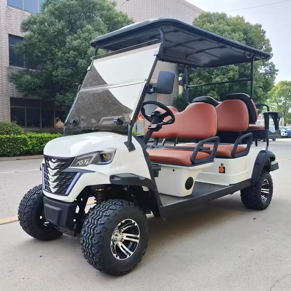 Carros de golf eléctricos de 4 plazas con logotipo y marca personalizada de pelo liso de fábrica levantados con cochecito de golf eléctrico aprobado por CE