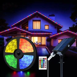 Tira Solar 5050 RGB para exteriores, guirnalda de luces LED decorativas de Color, tira de 5M y 10M, luz de ambiente navideña impermeable para jardín de calle.