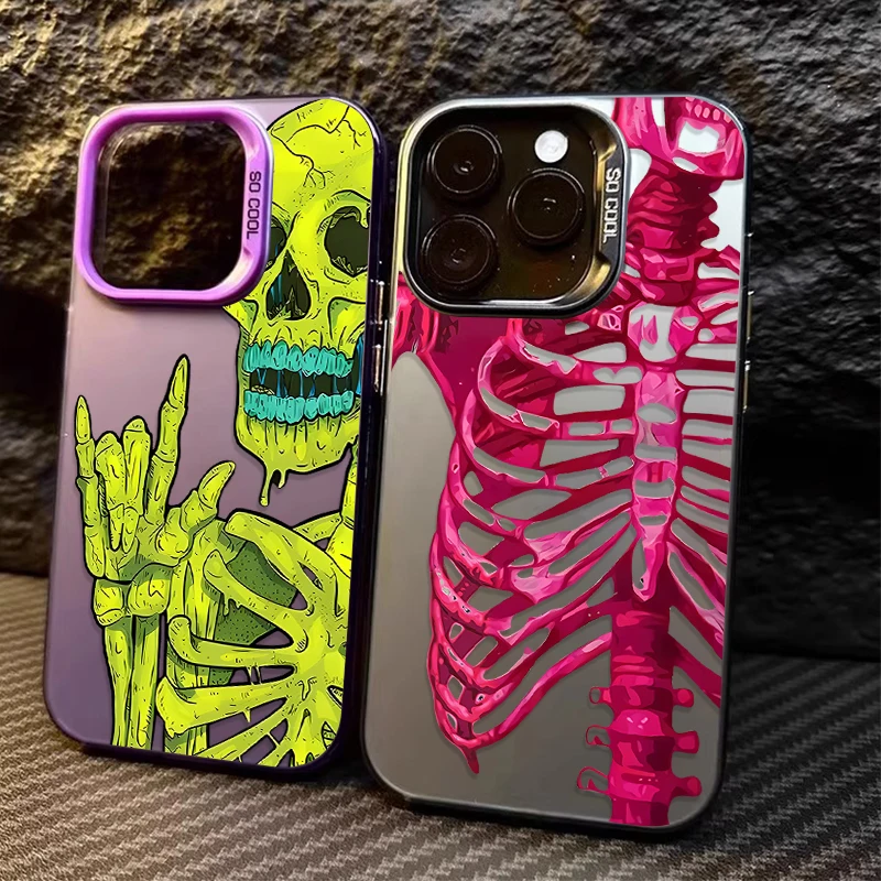 Luxury Pink Green Skull Phone Case for iPhone 17 16 15 14 13 12 11 Pro Max Plus 17 Air 16E X XR XS Max Shockproof Bumper Cover