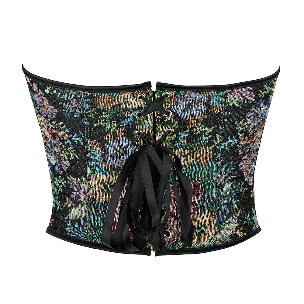 Floral Printed Steampunk Overbust Corset Vintage Medieval Bodice Gothic Bustier Top