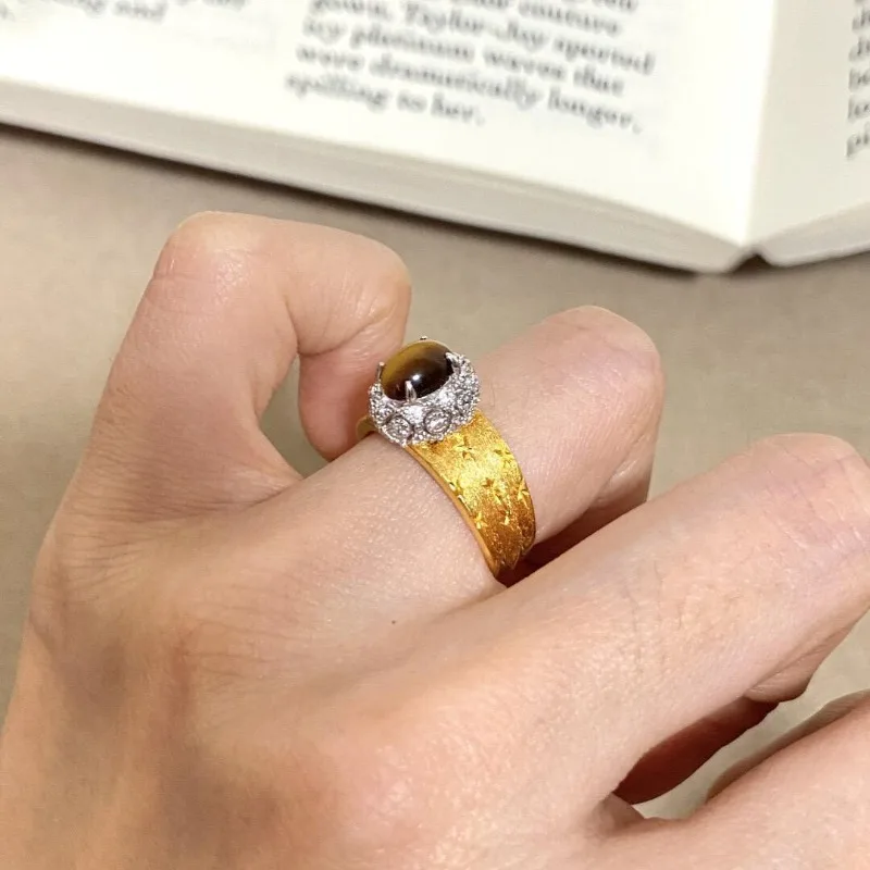 ميلارد ريترو لايت فاخر بيضاوي عين النمر حجر مفتوح حلقة متخصصة شخصية الموضة مجوهرات راقية متعددة الاستخدامات #3