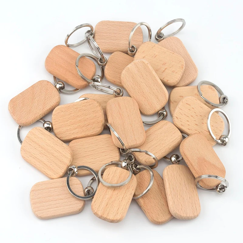 50Pcs Blank Wood Keychain Women Men Wooden Keyrings Decor Dog ID Tags Key Chains Bag Pendent Car Hanging Jewelry