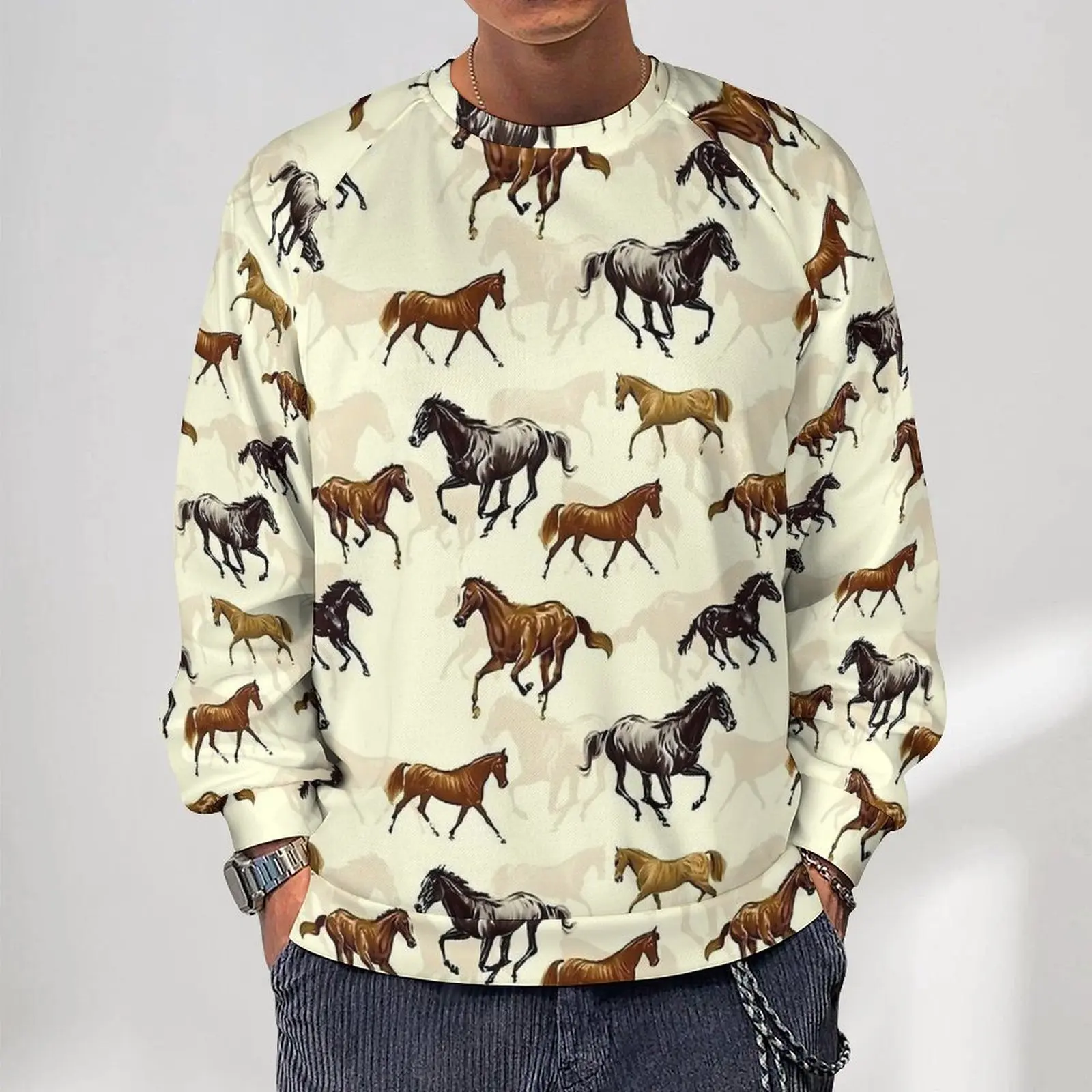 

Horse Painting Street Hoodies Autumn Animal Print Streetwear Sweatshirts Men Kawaii Pattern Oversize Hoodie