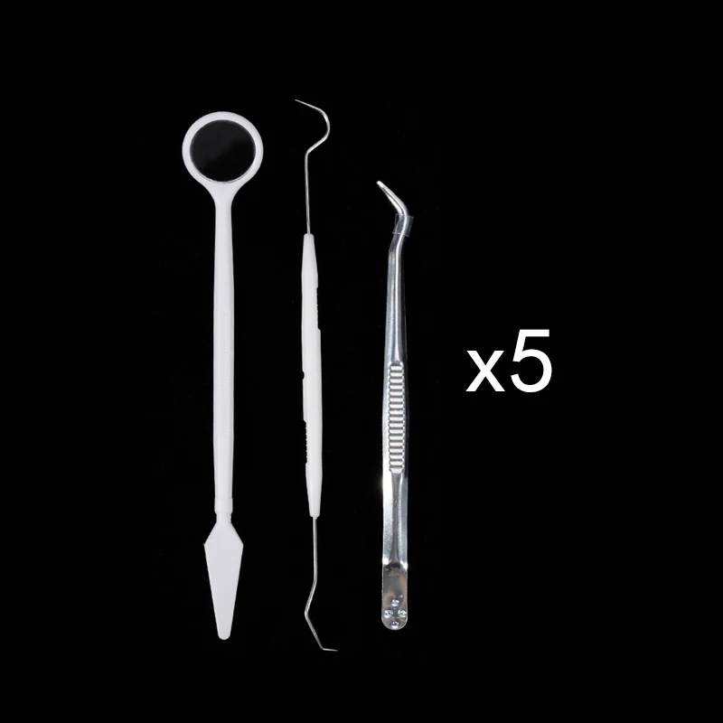

5sets Dental Cleaning Tools Set Mouth Mirror Tweezers Elbow Probe Dentists Instrument Teeth Whitening Dentistry