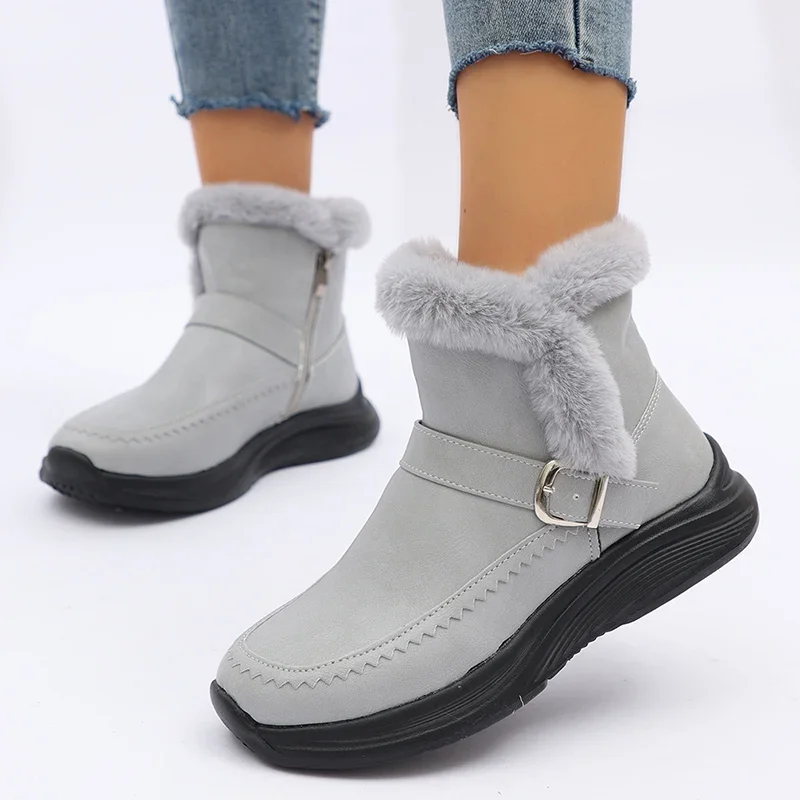 Comemore Women's Winter Warm Plush Snow Boots Fluffy Platform Ankle Boots Woman Thick Sole Casual Outdoor Cotton Padded Shoes