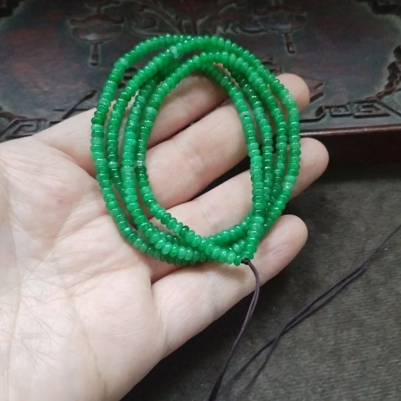 Retro Bright Green Tiny Flat Round Bead String Smooth Jade Slice Beads Simple Ethnic Hand Jewelry Making Accessories