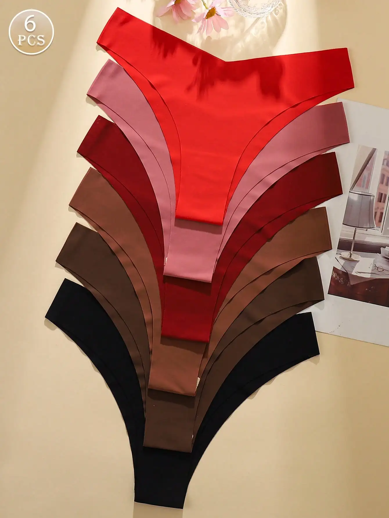 

6 шт. женского бесшовного нижнего белья треугольной формы, мягкие однотонные трусики для повседневного комфорта