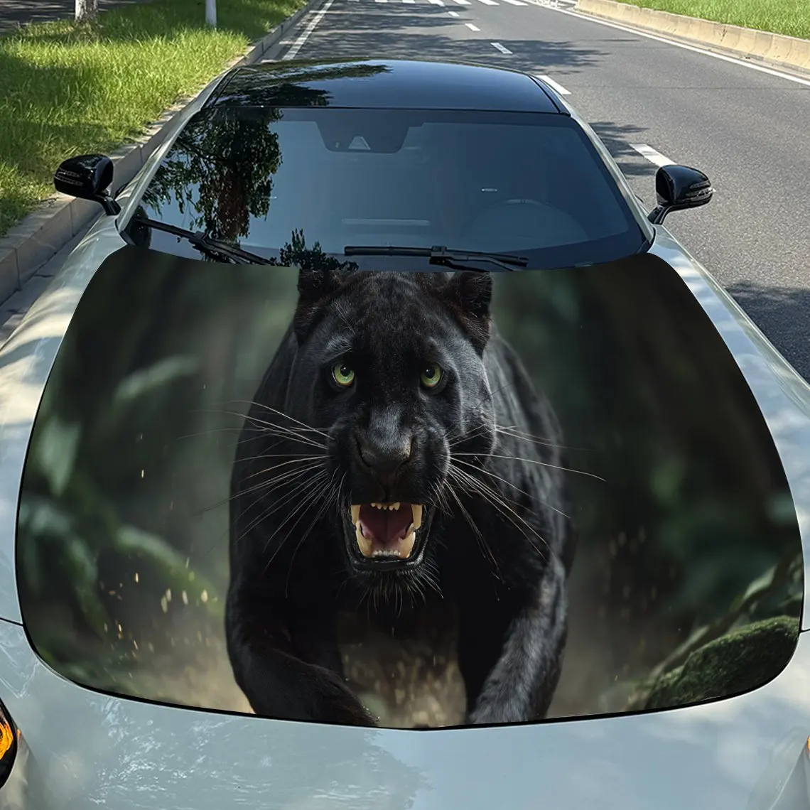 

Ревущая дикая пантера джунглей, ПВХ обертывания на капот автомобиля, самоклеящаяся водонепроницаемая наклейка на капот автомобиля, защитная наклейка для украшения автомобиля