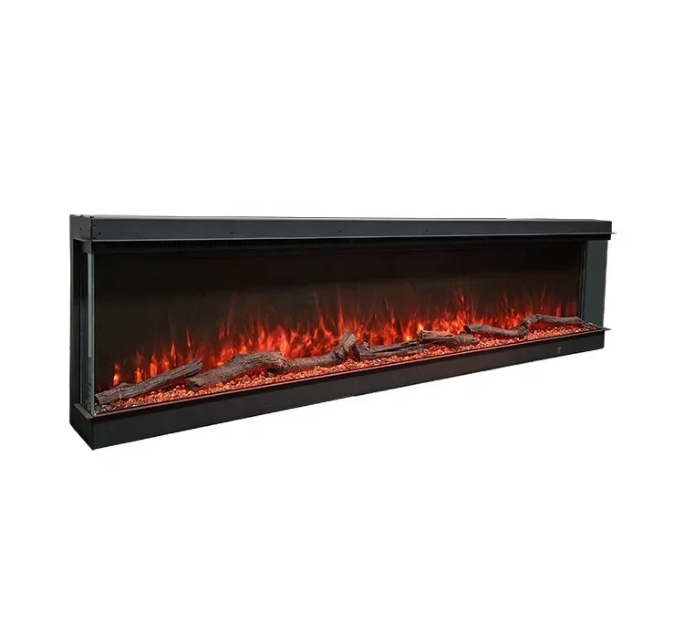 Electric Fireplace with Three Side Fire Observation, 7 Temperature Levels and 13 Flame Colors, Sturdy Glass and Steel, Customize