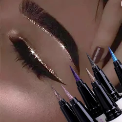 6 kolorów cienki perłowy Eyeliner płynny ołówek 3 w 1 błyszczący jedwabnik cień do powiek drążek trwały gładki brokat Eyeliner makijaż