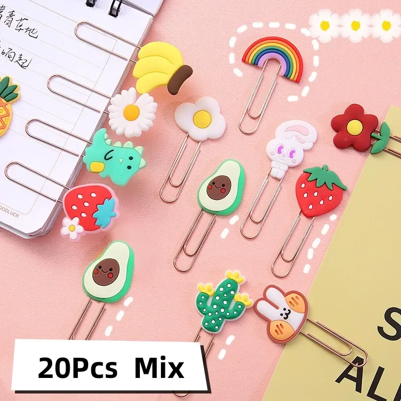 20 개/몫 귀여운 만화 Furit 동물 종이 클립 금속 클립 북마크 클립 학교 용품 Kawaii 사무용품 선물