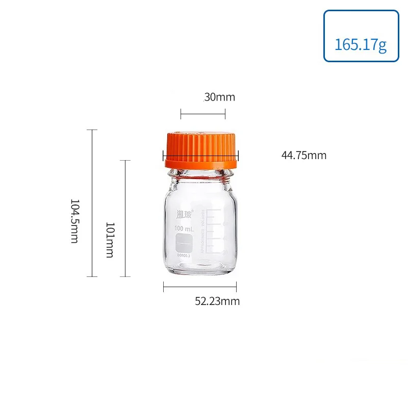 

100ml High Borosilicate Glass Reagent Bottle with Orange Screw Cap Boro Glass Labware, Leak-Proof & Autoclavable for lab/Pharma