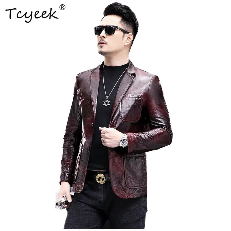 Tcyeek Top Layer Cowhide Real Leather Jacket Men Suit Coats Autumn Clothes Thin Leather Coat Male Trendy Jaqueta Masculina 2026
