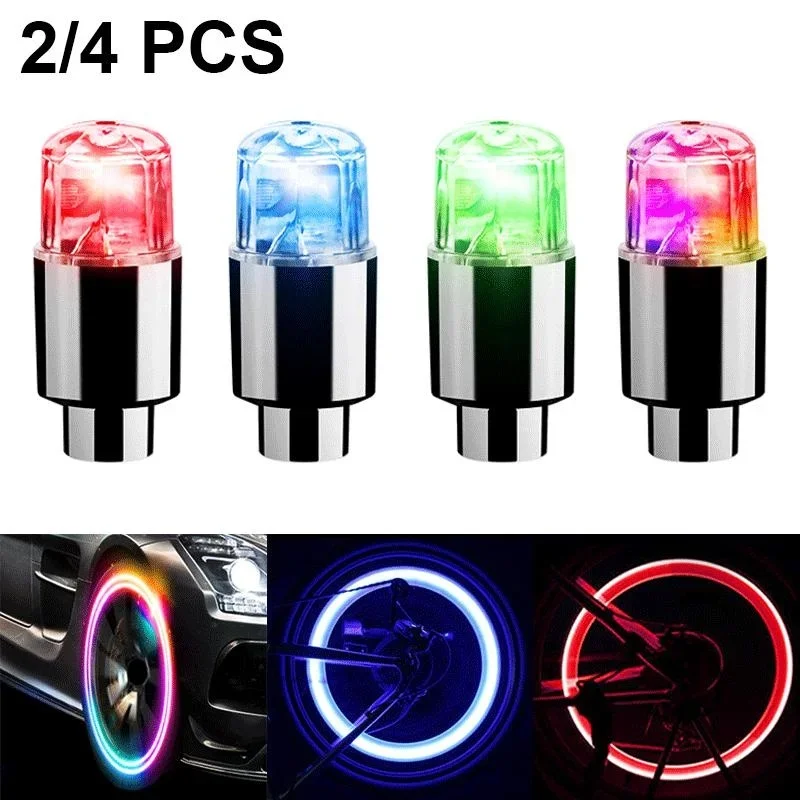 Luces de rueda de coche, cubierta de tapa de luz LED, vástago de válvula de aire, accesorios para bicicleta, coche y motocicleta, impermeable, 4/2 piezas