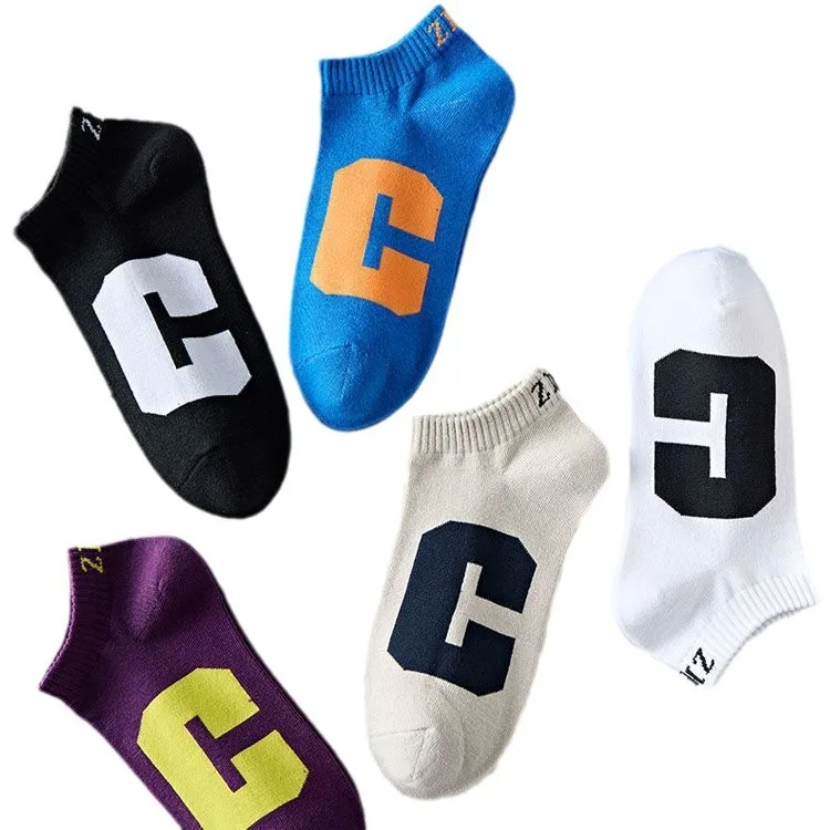 5 Pairs Summer Thin Men Sports Breathable and Comfortable Letter Boat Socks Ins Fashion Sweat-absorbing Short Socks