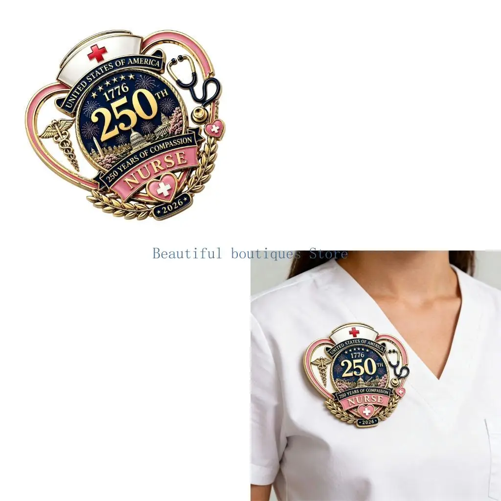 U4LF American 250Th Anniversary Nurse Brooch Acrylic Alloy Patriotic Medicals Worker Gift