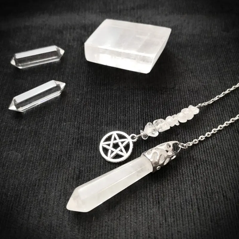 Rock Crystal Pendulum for Divination Dowsing Natural Gem Stone Pendant White Clear Quartz Star of David Hexagram Pendulo X190