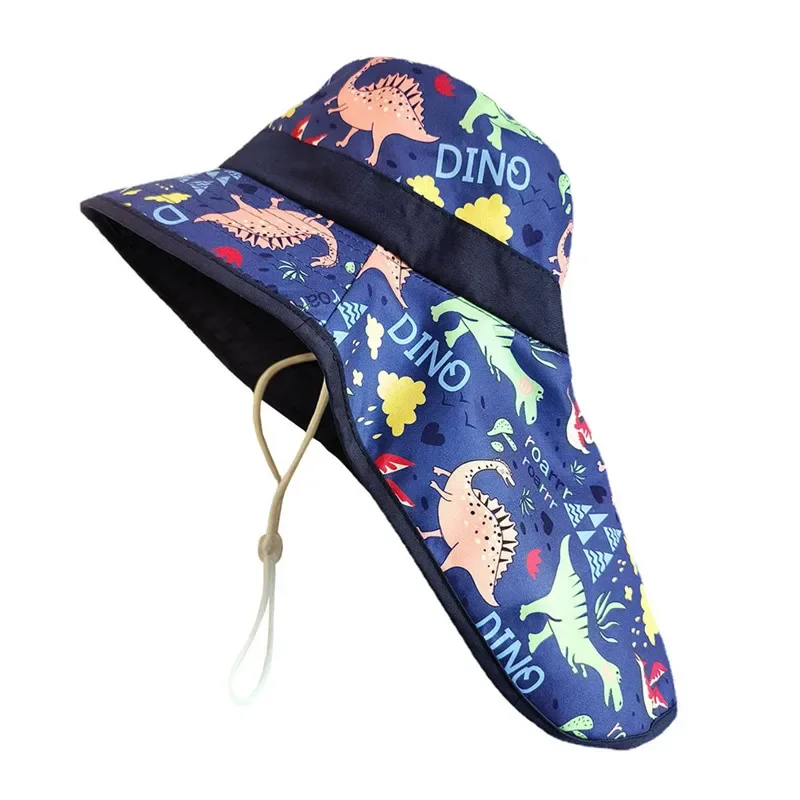 New Summer Baby Bucket Hat for Boys Girls Panama Cartoon Children\'s Beach Shawl Hat Kids Wide Brim UV Protection Outdoor Sun Cap