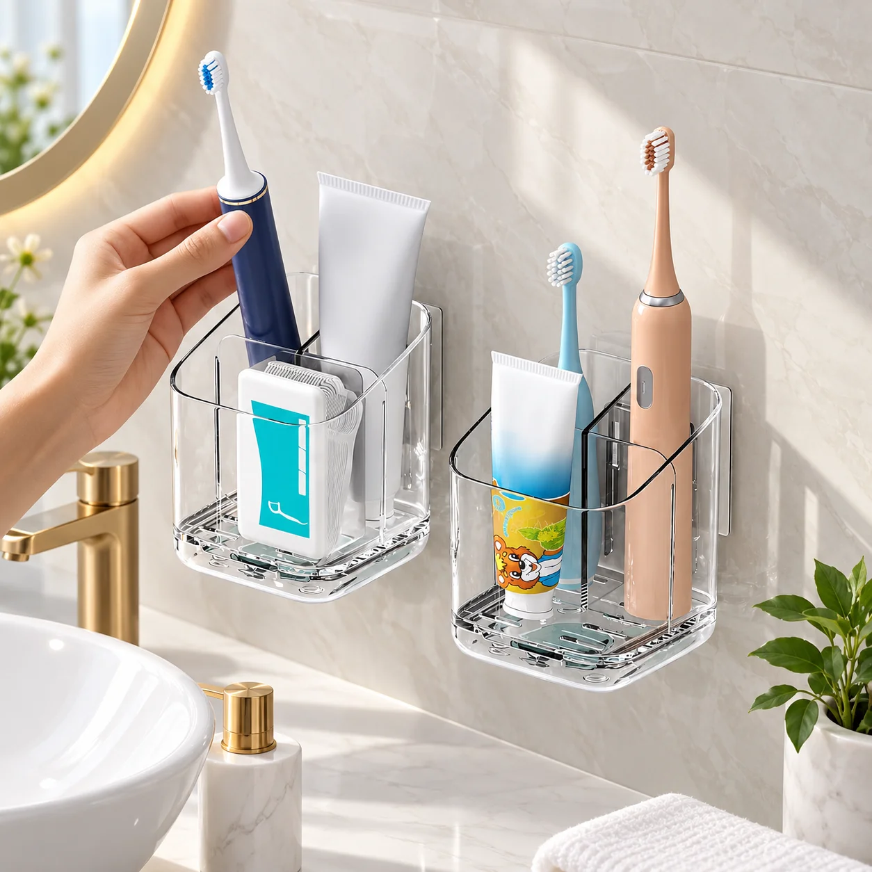 Toothbrush Storage Rack 3 Slots Toothbrush Organizer with Dividers Wall Mounted Toothpaste Holder Organizer