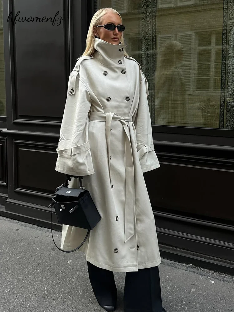 Trench Coat Formal - Manteau Trench Long Femme Tendance Ceinturé
