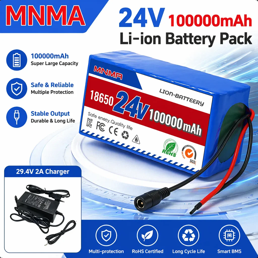 High-Capacity 24V 10000mAh (100Ah) 7S3P 18650 Rechargeable Lithium Battery Pack - for electric wheelchairs and scooters
