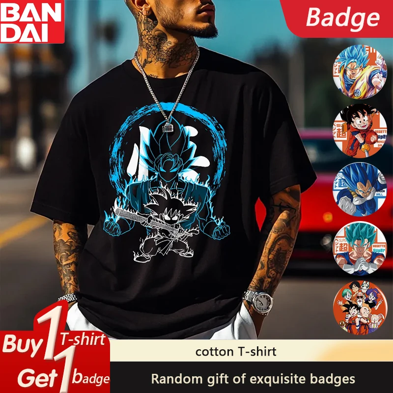

Dragon Ball GOKU Vegeta Anime Peripheral Printing Short Sleeve Summer Loose Men's and Women's Cotton Couple T-Shirt ins