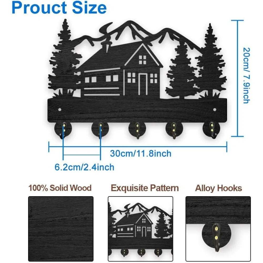 Mountain Forest House Wood Coat Hook Wall Mounted 11.8×7.9inch Forest Cabin Tree Key Holder for Wall Decorative Key Hanger