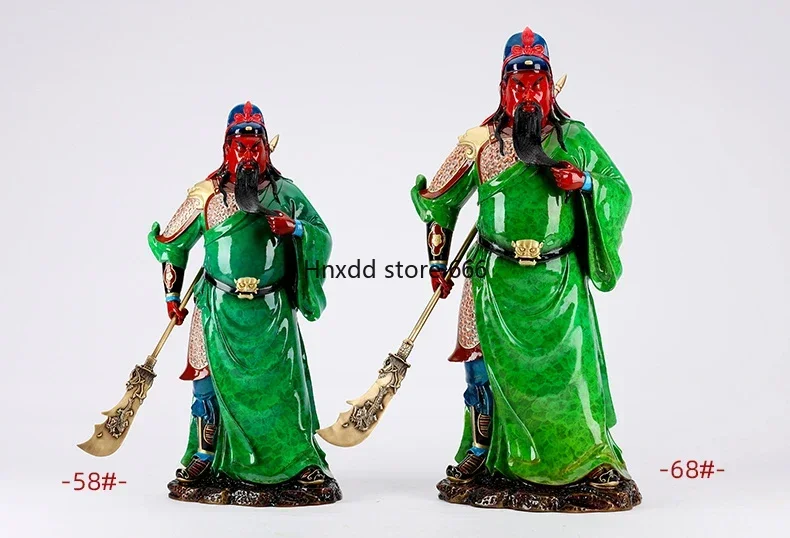 Brass Guan Emperor Saint Monarch Statue, God of Fortune, Lucky Guan Erye Ornament, Green Robe Guan Gong Buddha Statue