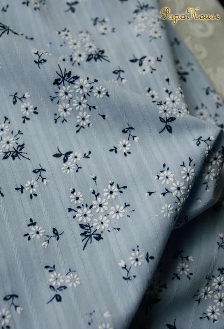 140x50cm Elegant Small Blue Floral Cotton Sewing Fabric, Making Shirt Children\'s Dress Clothing Blouse Handmade DIY Cloth