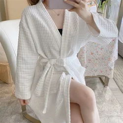 Couple Waffle Bathrobe Men&women New Kimono Robe Shower Plaid Dressing Gown Breathable Nightgown Home Clothes Hotel Spa Robes