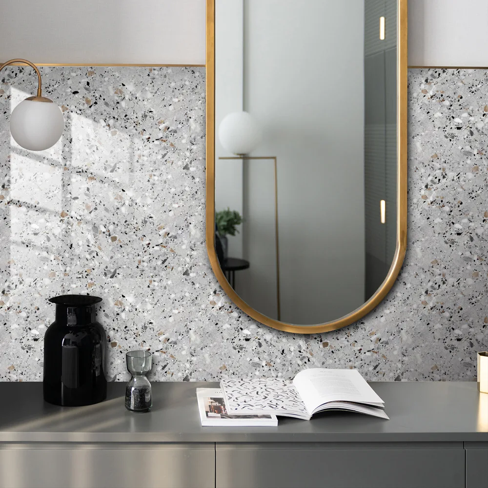 15x30cm Mosaic Wall Sticker Imitation Terrazzo Crystal Film Tile Sticker. Self-adhesive Floor Wall Stickers