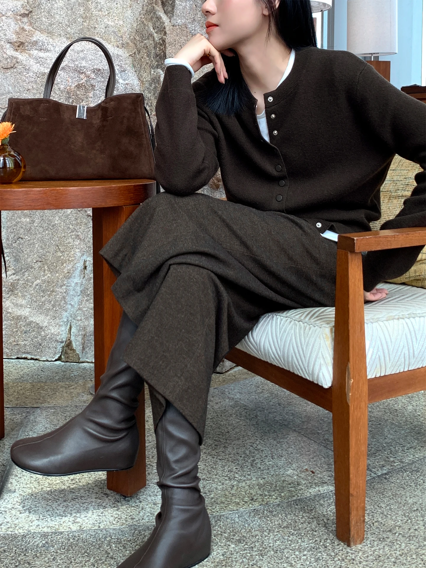 

MUALLYCHEN винтажный вязаный шерстяной кардиган ort Slim Fit oulder Sle женский свитер модная верхняя одежда для женщин