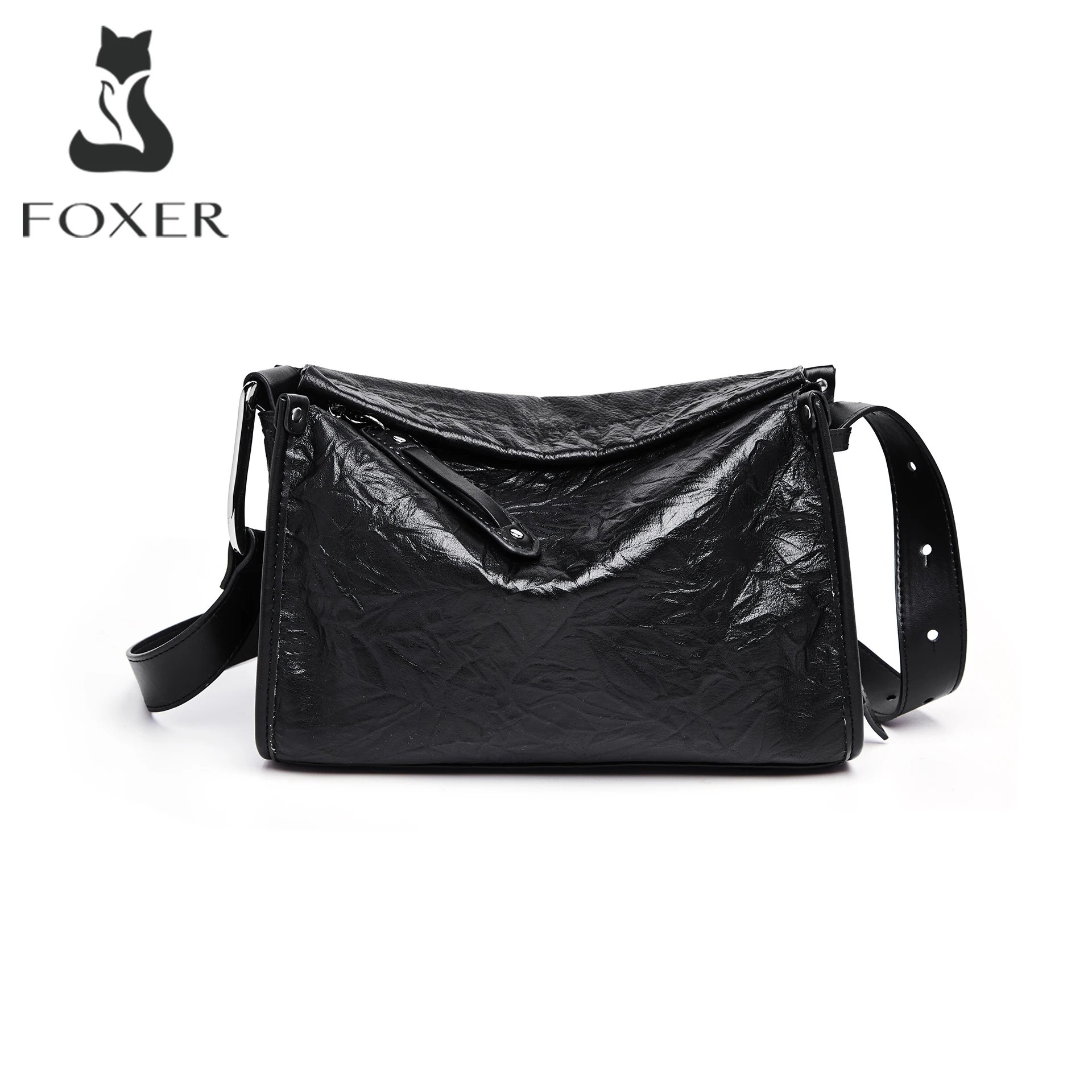 Bolsa Transversal Feminina FOXER 2026 em Couro Legítimo, Casual, com Alça Ajustável