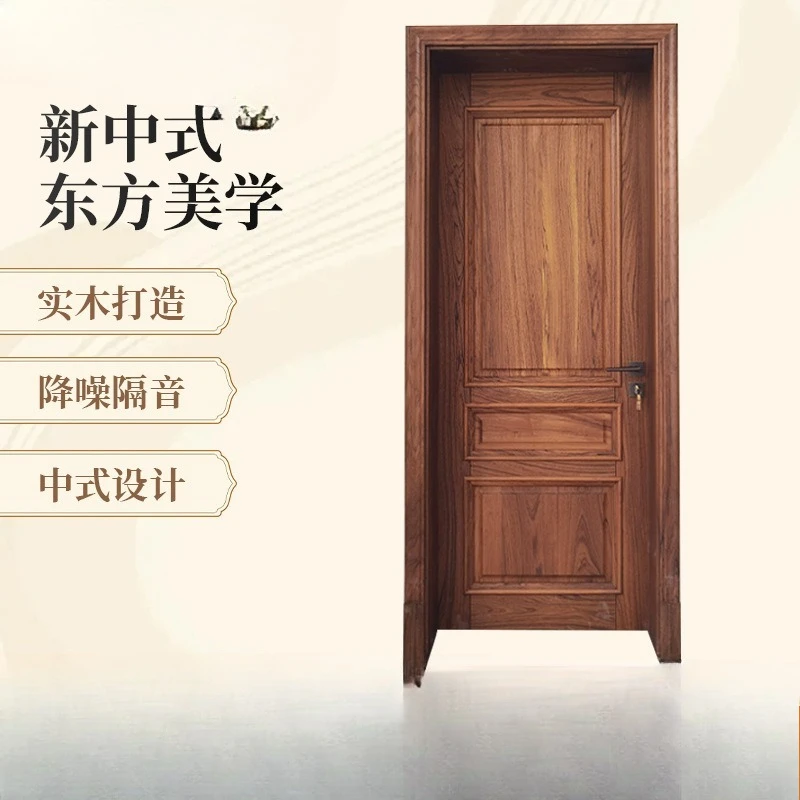 Swing door, open wooden door, retro style home bedroom, new Chinese solid wood single door