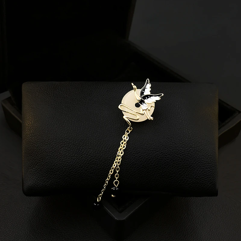 Elegant Tassel Bird Brooch Women Retro Cheongsam Decoration Chest Anti-Exposure Buckle Fixed Accessories Collar Pin Jewelry 5756