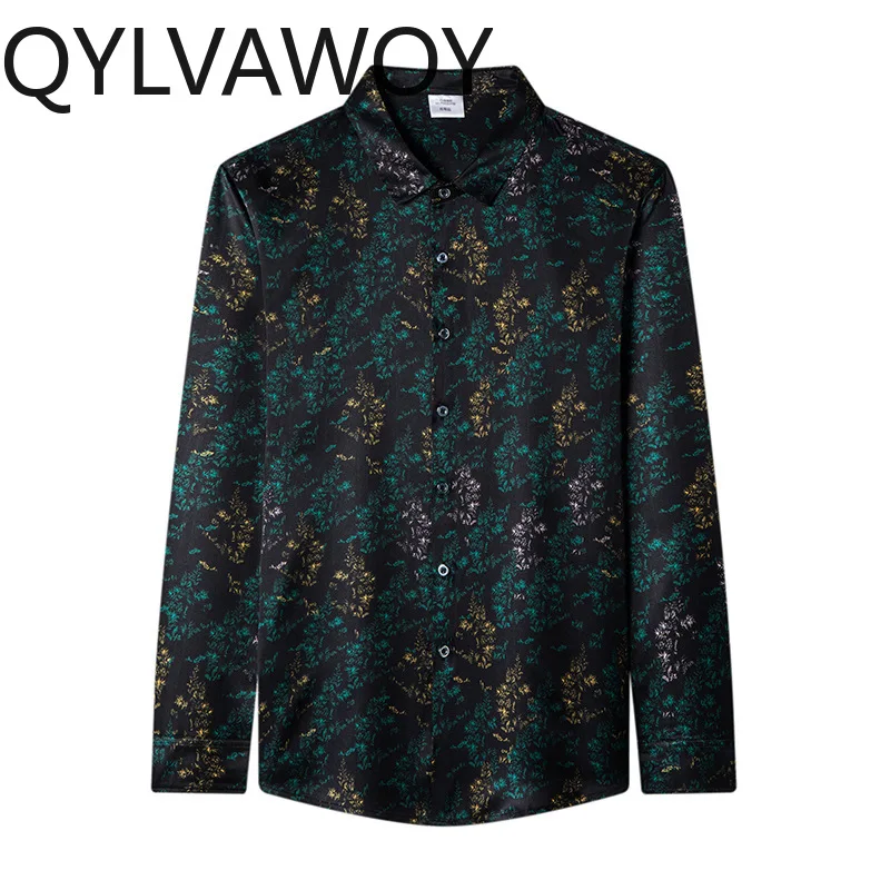 

QYLVAWOY 92.5% Mulberry Silk Men's Shirts Spring Shirt Long Sleeves High Quality Shirts Loose Man Clothes Casual Tops High-end