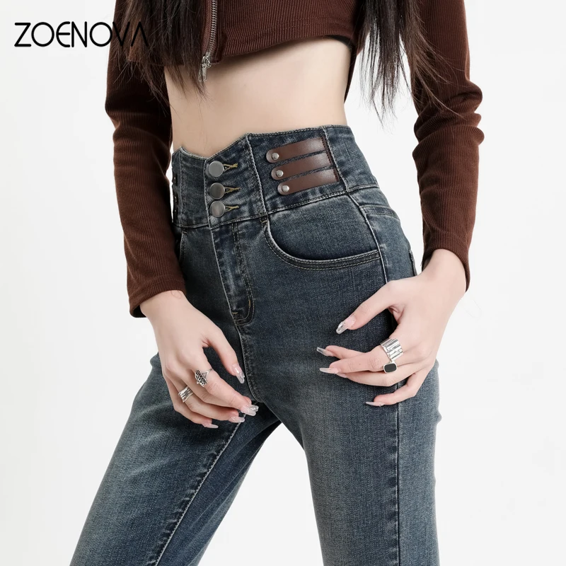 ZOENOVA Woman Jeans Vintage High Waist Women Skinny Pencil Slim Stretch Denim Pants Tight Trousers 2023 Pant Y2K Korean Fashion