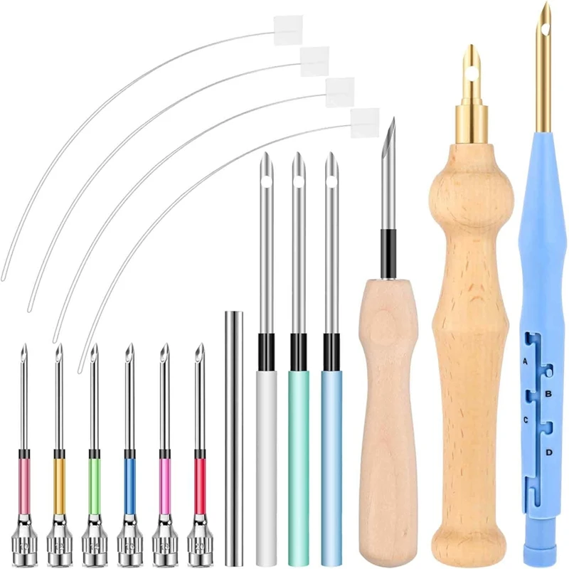 18 Pieces Punch Needle Set Adjustable Punch Needle Tool Punch Needle Set Adult Beginner Sewing Applique Decoration