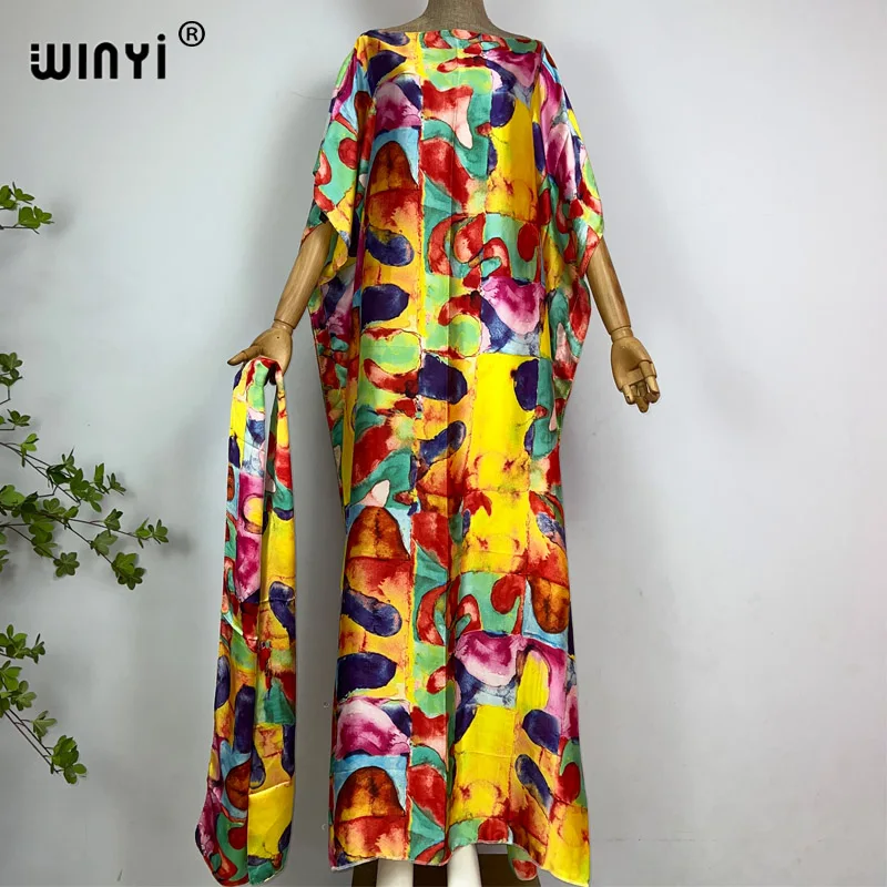 

WINYI новый стиль Макси Африканский принт одежда для женщин Дубай мусульманский Дашики кафтан модный праздничный дизайн с шарфом пляжное платье