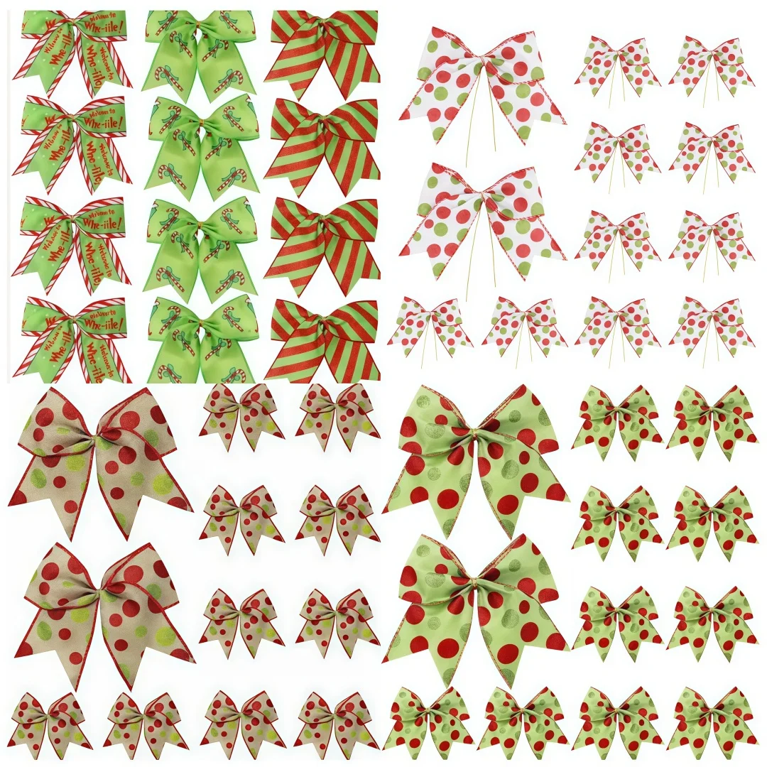 Lot de 6 décorations de Noël - Nœuds à pois pour boîte cadeau, guirlande d'arbre, décoration d'anneau, accessoires de Noël