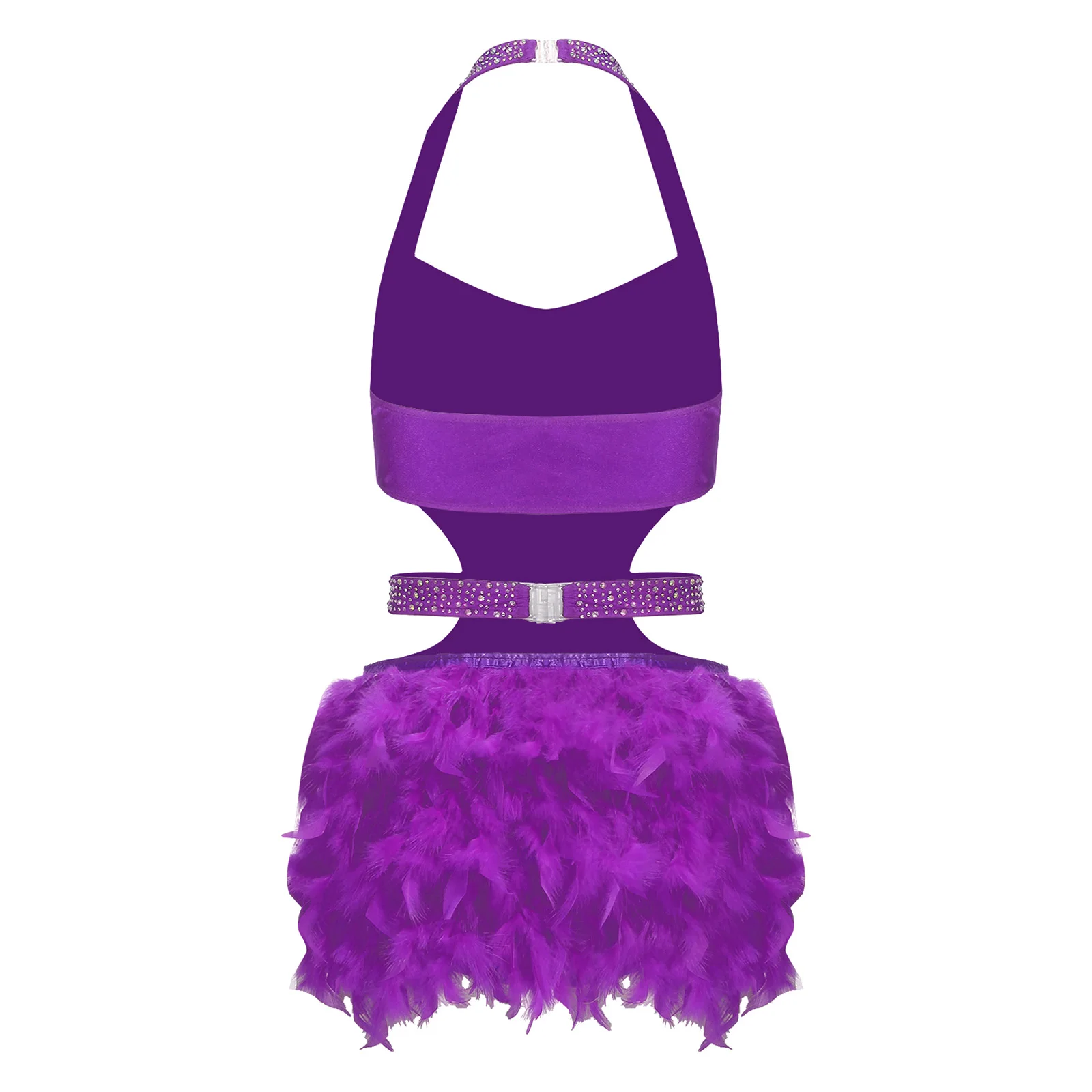 Mulheres jazz samba collant latino falso pena acentos halter sem costas sem mangas espanhol tango dança bodysuit macacão dancewear