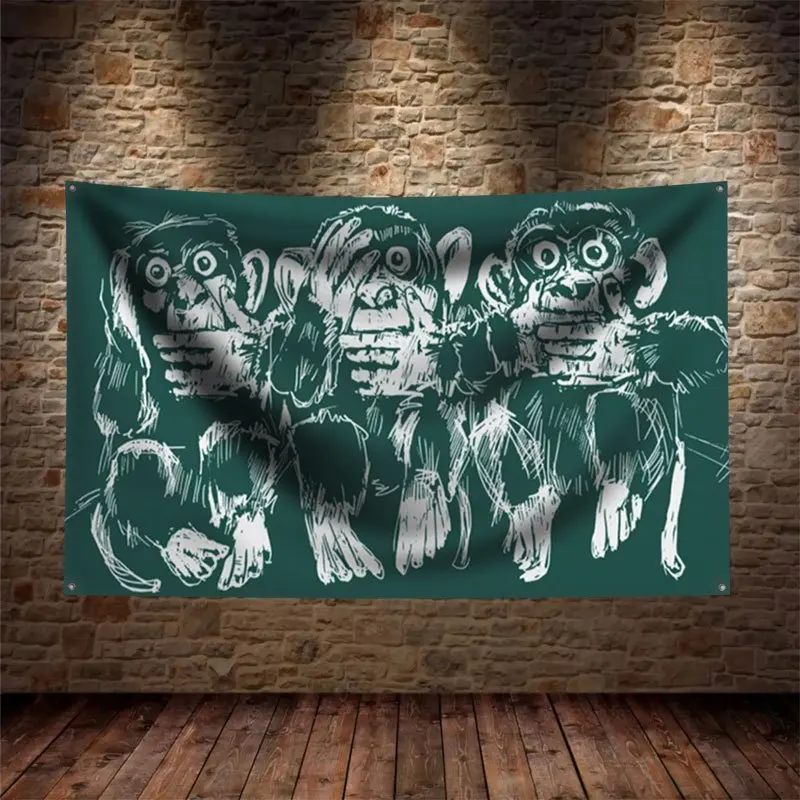 Tropical Monkey Trio Wall Tapestry Banner Hanging Decor Jungle Animal Print Boho Safari Safari Decor Art Poster for Bedroom Livi