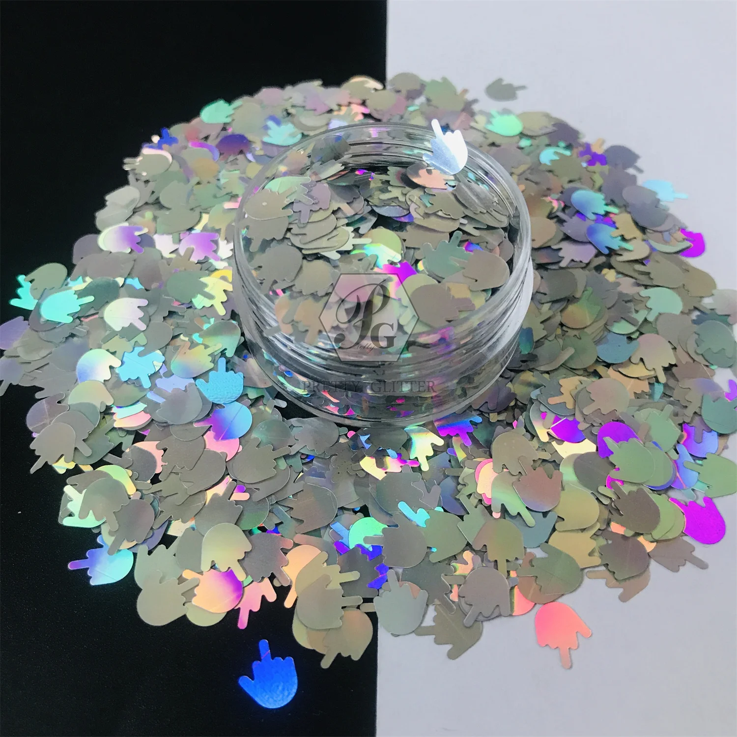 PrettyG 1 Box Middle Finger Shape Holographic Glitter Sequins for Resin DIY Making Art Craft Nail Makeup Decoration Accessories