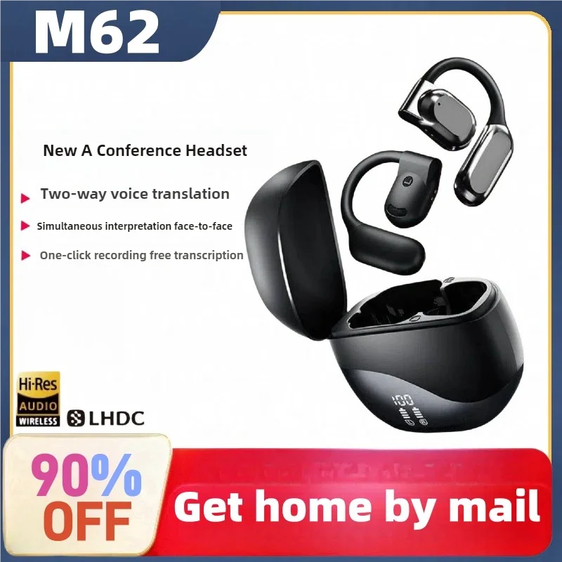 AI intelligent translation headset M62 multi-language real-time simultaneous translation machine Bluetooth OWS headset