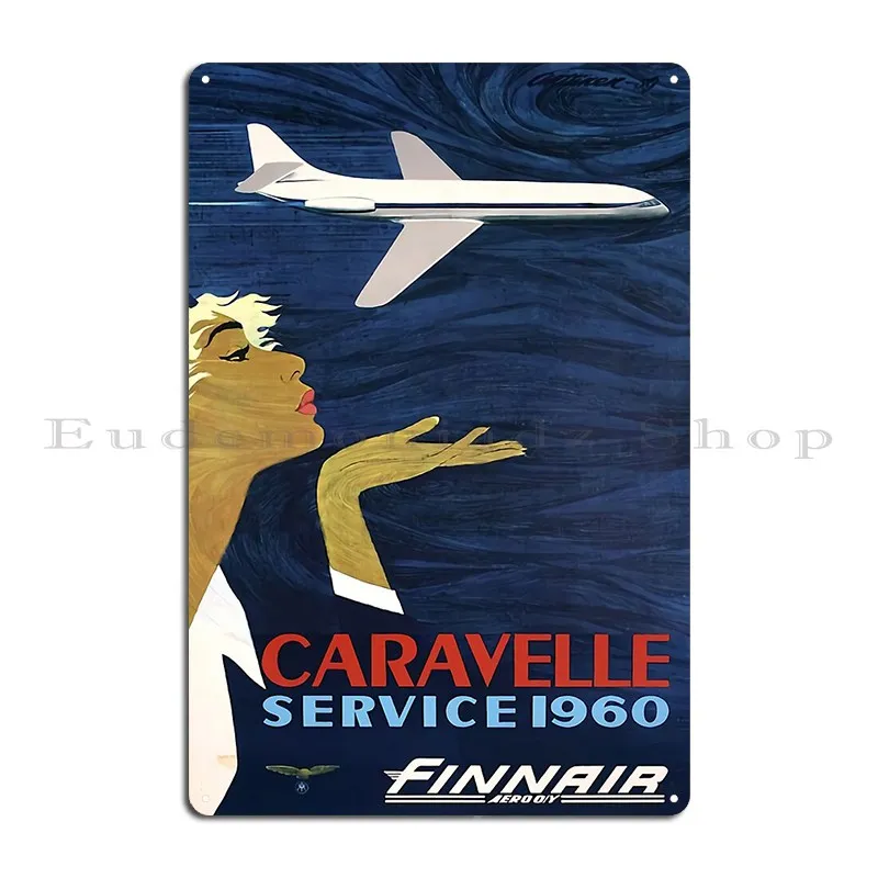 Caravelle Service 1960 Finnair Metal Signs Cinema Party Character Vintage Create Tin Sign Poster